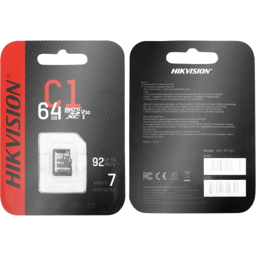 Karta pamięci microSD (SDHC) 64GB Hikvision HS-TF-C1(STD)/64G