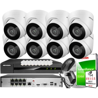 Zestaw ośmiu kamer IP DS-2CD1341G0-I/PL 4Mpx, rejestrator HWN-4108MH-8P(C) Hikvision