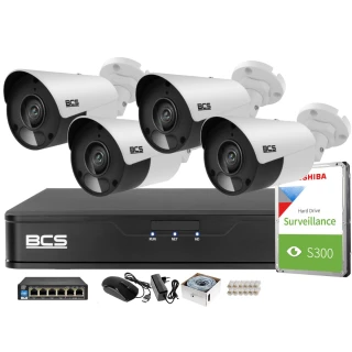 Zestaw monitoringu 4 kamery 5MPx BCS-P-TIP15FSR5 IR 30m, Rejestrator, dysk, switch PoE