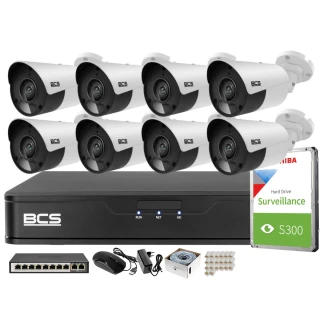 Zestaw monitoringu 8 kamer 5MPx BCS-P-TIP15FSR5 IR 30m, Rejestrator, dysk, switch PoE