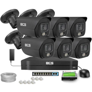 Zestaw do monitoringu IP 6x BCS-L-TIP28FCR5L5-Ai1-G 8Mpx, WhiteLight 50m, WDR 120dB, NightColor
